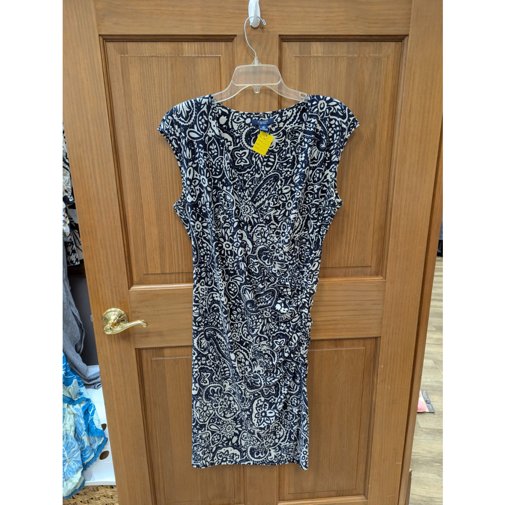 Chaps Ralph Lauren Size L Navy & White Faux Wrap Dress Ruched. #6